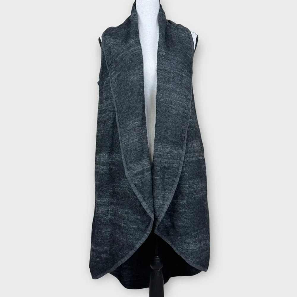 Lucky Brand Wool Blend Sleeveless Draped‎ Sweater Vest Open Cardigan Grey Medium
